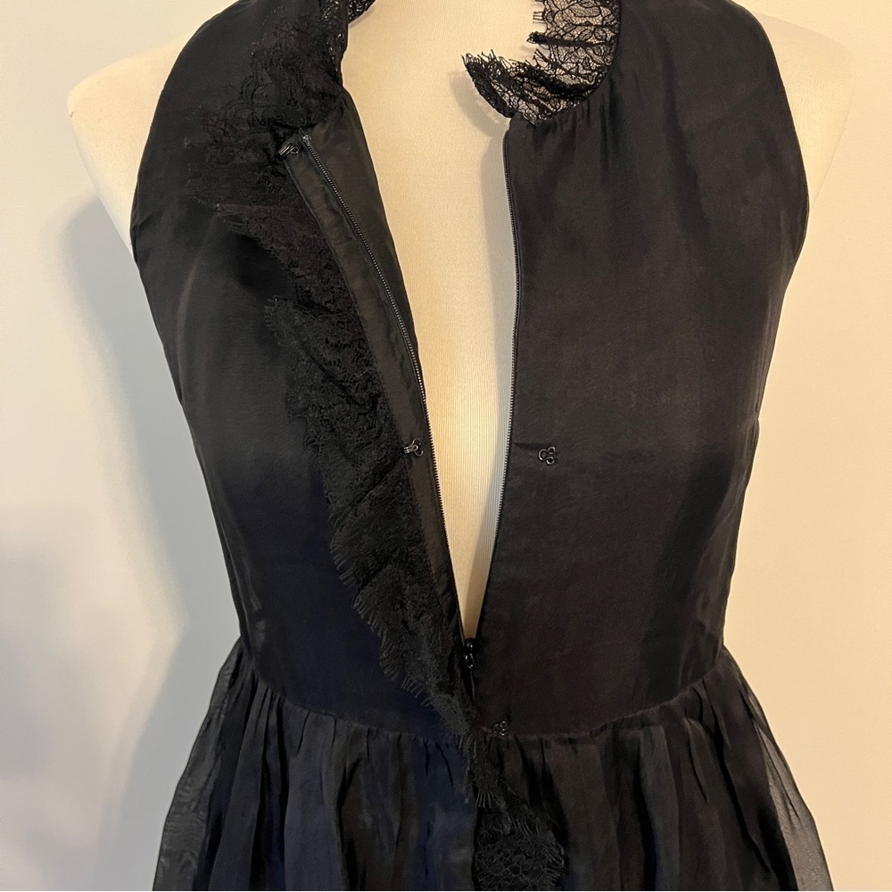 Rebecca Taylor Black Silk midi Dress with Lace Trim – Size 0 lbd XS %100 silk - Picture 4 of 11